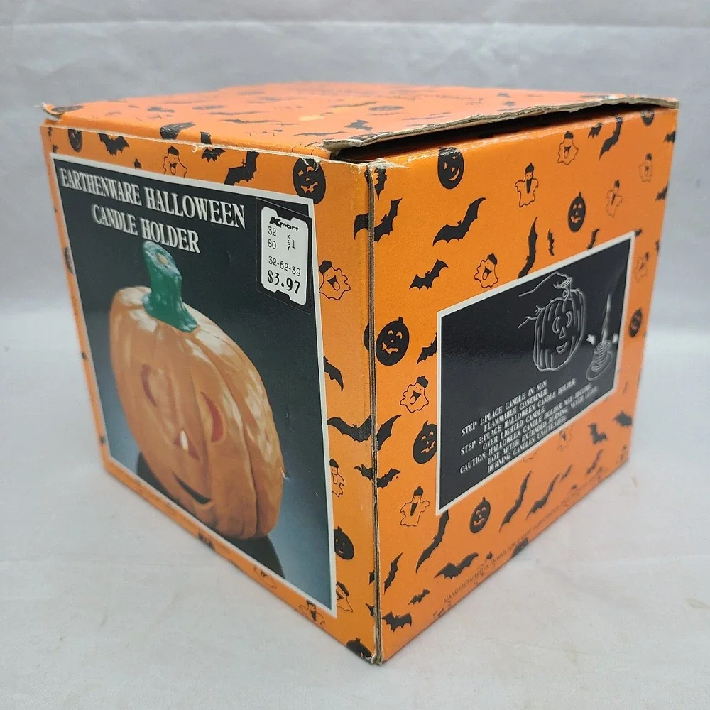 Vintage Halloween Earthenware‎ Pumpkin Jack o' Lantern Candle Tea Light Holder